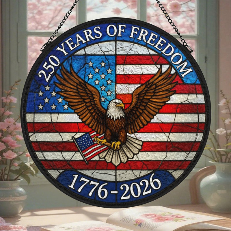 Drapeau de l'American Eagle, liberté, 250 ans, vitrail pour fenêtre, 6,3 x 6,3 po (16 x 16 cm)