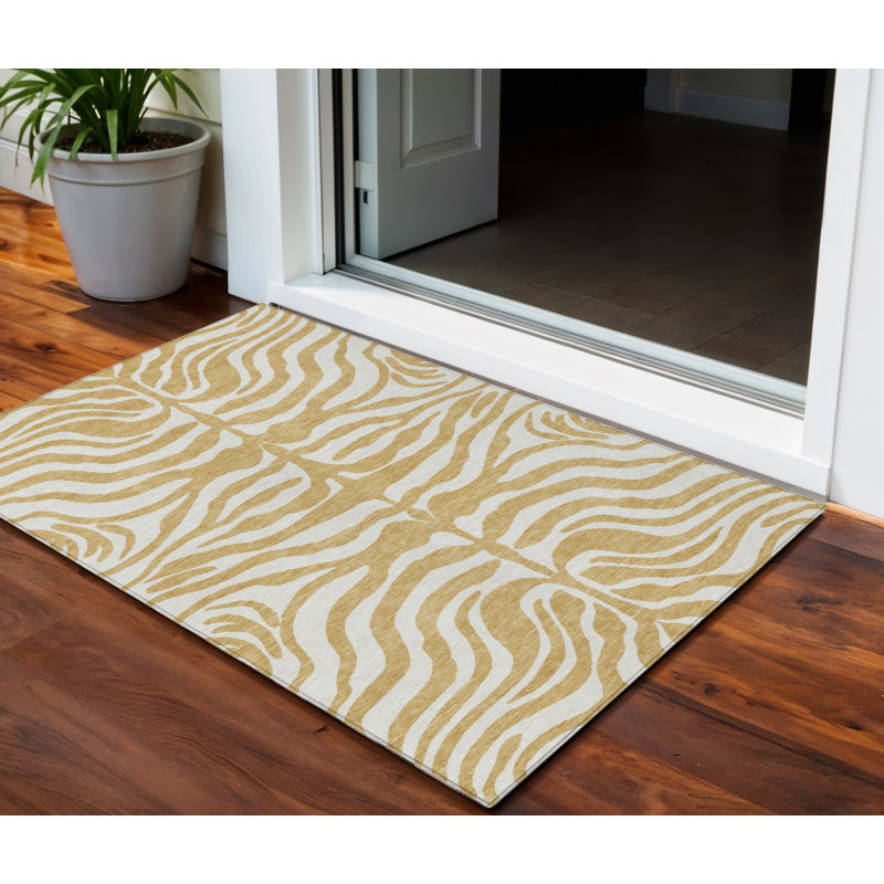 Tapis intérieur lavable à motif animal doré 3 pi x 5 pi