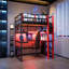 Lit mezzanine en bois avec bureau, support de rangement latéral, tablettes multiples et lumière RVB-733790028-733790066
