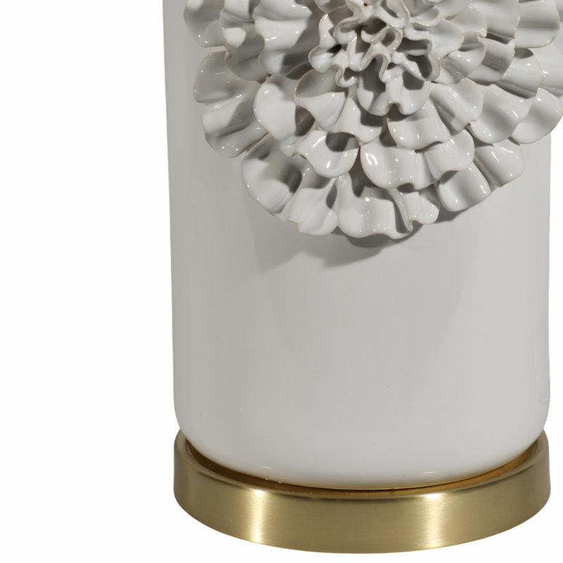 Lampe de table Wildon Home® en céramique et métal fleur de dahlia, crème / or
