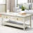 Coffee Table with Natural Rattan Decoration, Grayish White