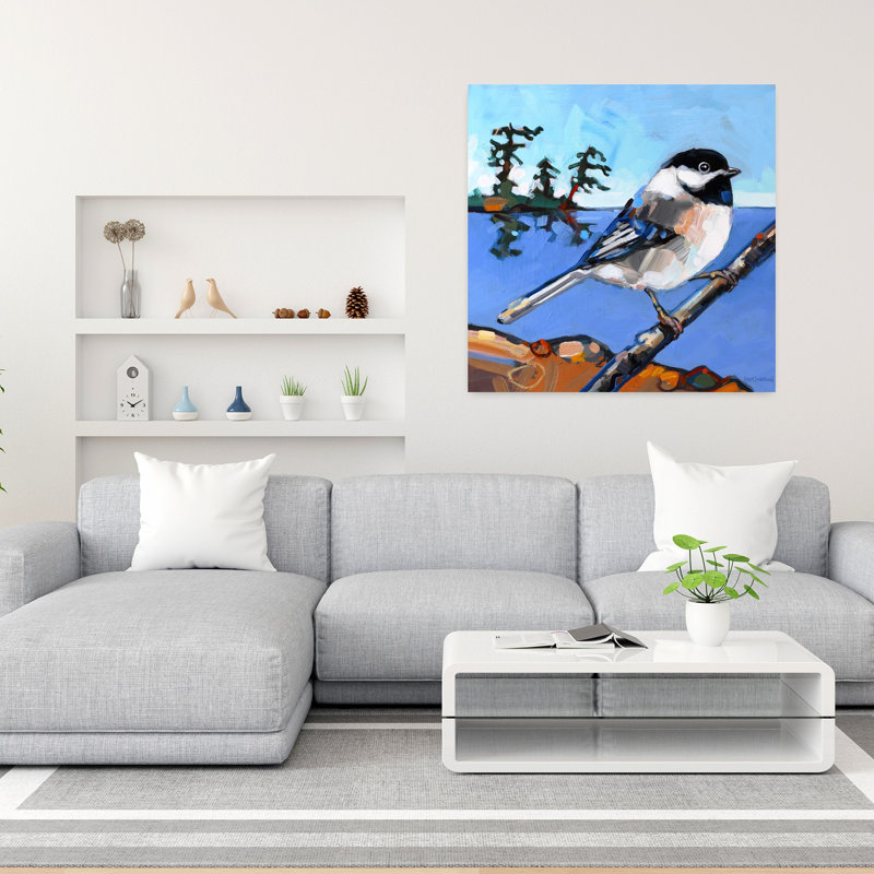 Tempête, oiseau contemporain, art animalier, H 36 po x l 36 po