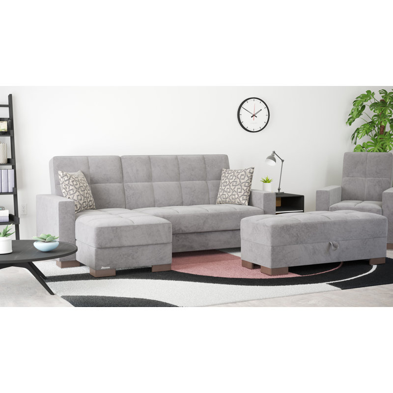 Repose-pieds rembourré avec rangement PrimeNest NimbusFlow, Microfibre/microsuède gris