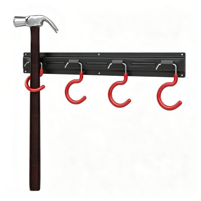 Heavy-Duty All Metal Wall Mount Tool Organizer, 64-Inch Garage And Garden Tool Storage Rack With 4 Rails And 16 Hooks For Rakes, Shovels, Brooms, Mops