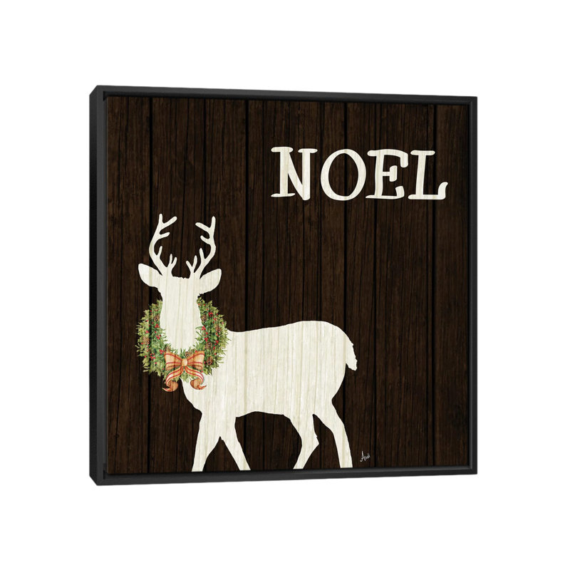 Cerf en bois avec couronne I par Andi Metz-impression, Pas de tapis, H 37 po x l 37 po x P 1,5 po, Toile avec cadre noir