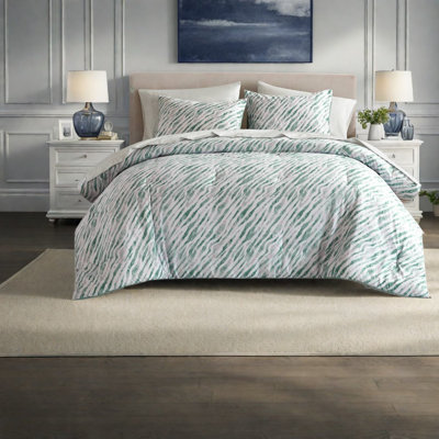 Ensemble de literie King 1 pièce, couette en polyester, rayures abstraites vertes modernes