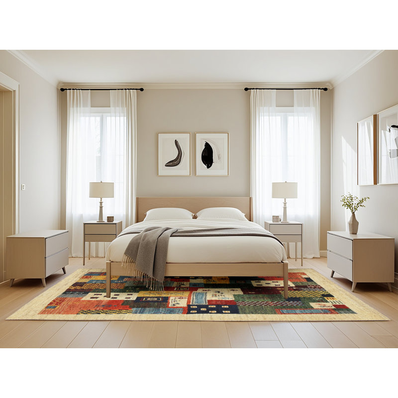 Tapis contemporain beige / noir / rouge, Rectangle 5 pi x 8 pi