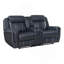 Causeuse inclinable moderne double bleue avec console centrale, revêtement en similicuir respirant, ports USB pour salon 1 pièce