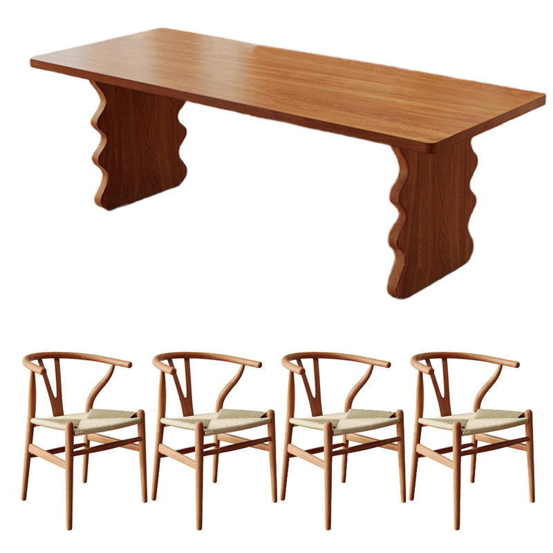 4 - Person Solid Wood Solid Wood Top Double Pedestal Dining Set, 29.53"H x 86.61"L x 31.5"W