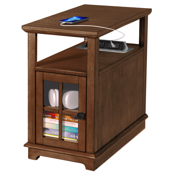 Boxley Tray Top Frame End Table and Built-In Outlets