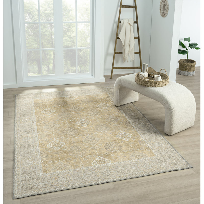 Barclay Washable Gold Area Rug, Rectangle 2' x 3'
