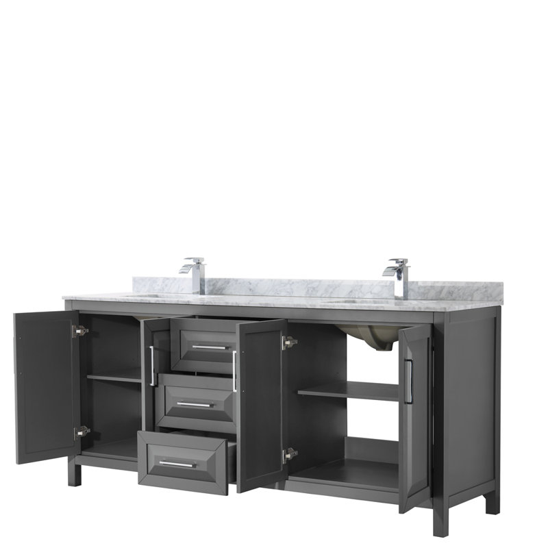 Daria 80'' W Double Vanity, Polished Chrome, Carrara Cultured Marble, White