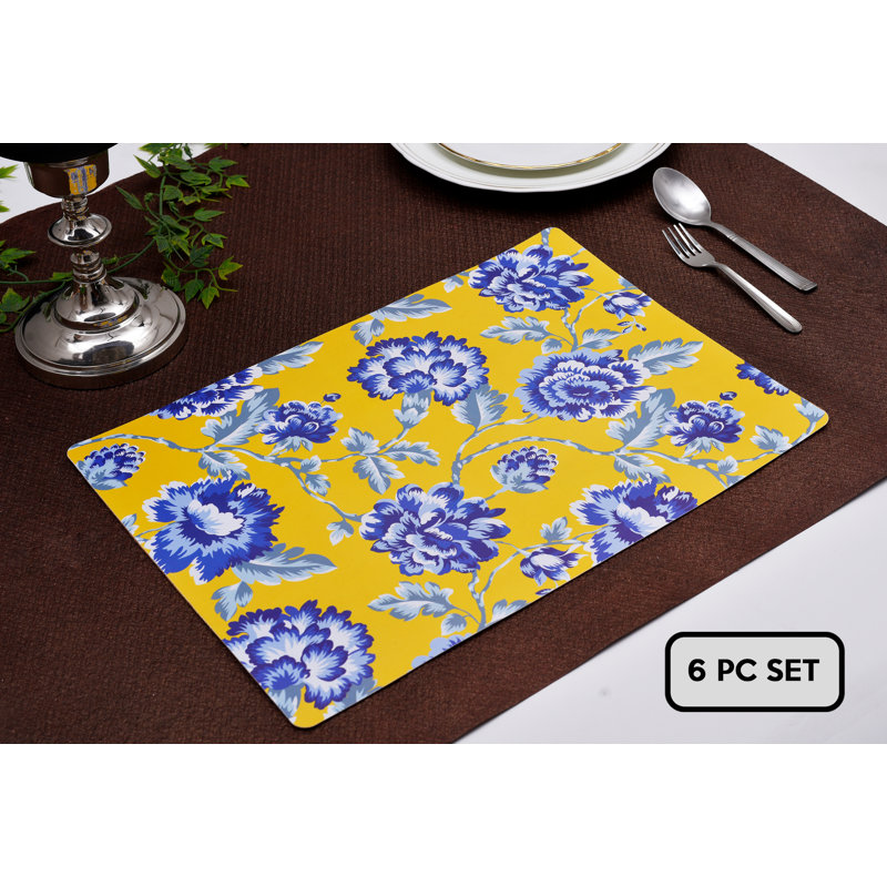 Yellow Floral Cork Placemats For Kitchen Decor Dining Table Durable Scratch Resistant Place Mats