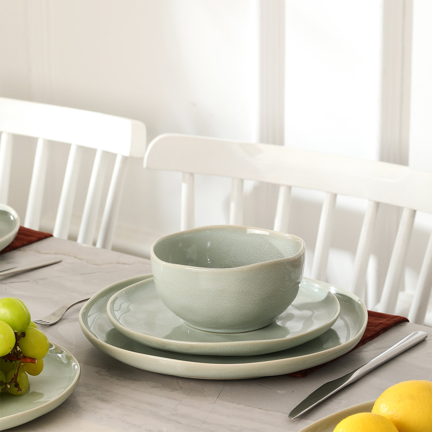 Mirella Stoneware Dinnerware Set, Green