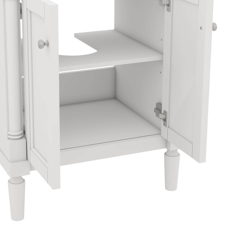 Meuble-lavabo contemporain de 24 po avec lavabo sur pied et armoire de rangement à deux niveaux, Argent argent, Blanc