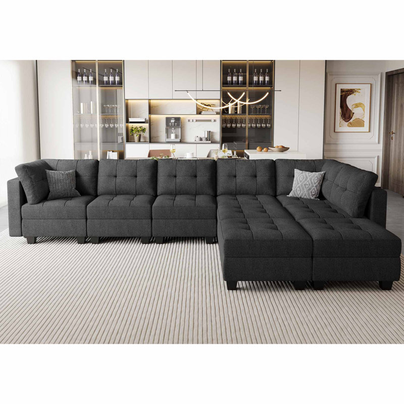 143" W Modular Sofa with Storage, Dark Gray Polyester