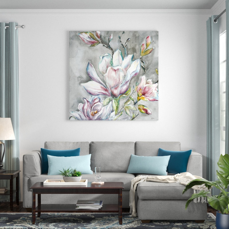 Magnolia On Light Grey by Tre Sorelle Studios - Wrapped Canvas Print, 121.92cm H x 121.92cm W