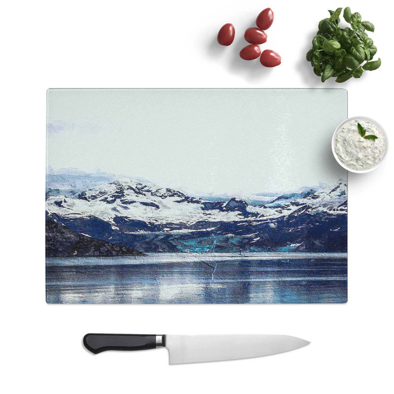 Tempered Glass Snow Covered Mountains in Juneau Alaska Chopping Board, 39 cm W x 28.5 cm L