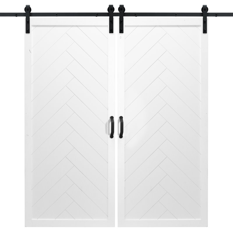 Portes de grange à panneaux avec quincaillerie d'installation, Blanc peint