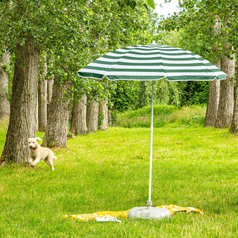 Harbour Housewares - Metal Beach Parasol with Base - 1.8m, White, Green