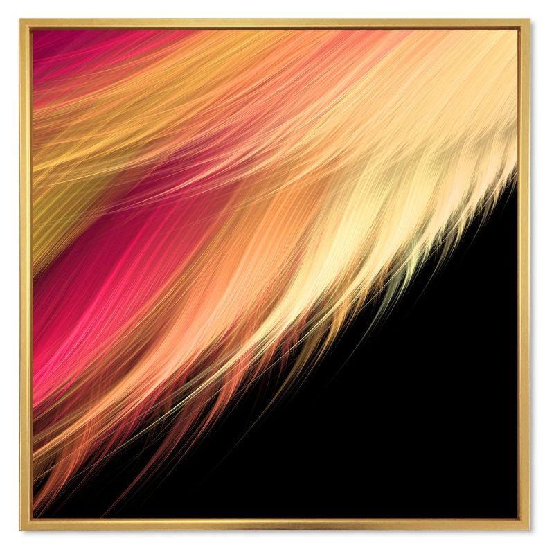 " Abstract Pink And Orange Feathers ", 30" H x 30" W x 1" D, Gold Floater Framed Canvas
