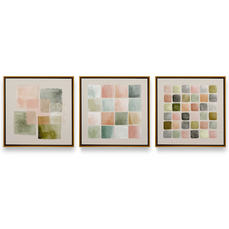 Ensemble de 3 estampes d'automne, 12 po x 12 po, Cadre flottant doré poli