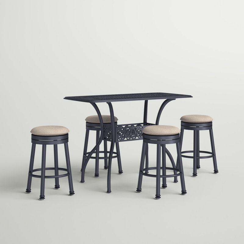 Coggeshall Backless 5-Piece Patio Round Counter Height Bar Set with Cushions & Rectangular Bar Table