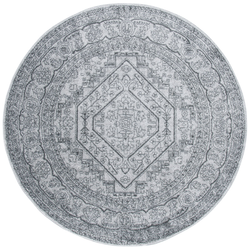 Crowborough Oriental Light Gray/Dark Gray Area Rug, Round 4'
