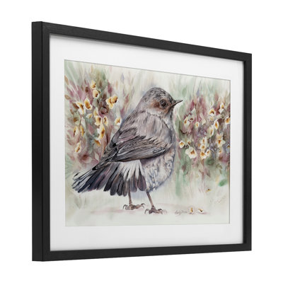 Peaceful Spring Bird & Flowers Framed Print Under Glass, design by Cady Driver