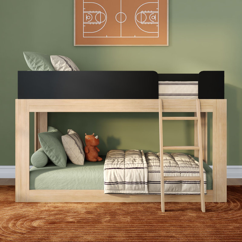 Ambur Twin over Twin Solid Wood Standard Bunk Bed, Black/Blonde