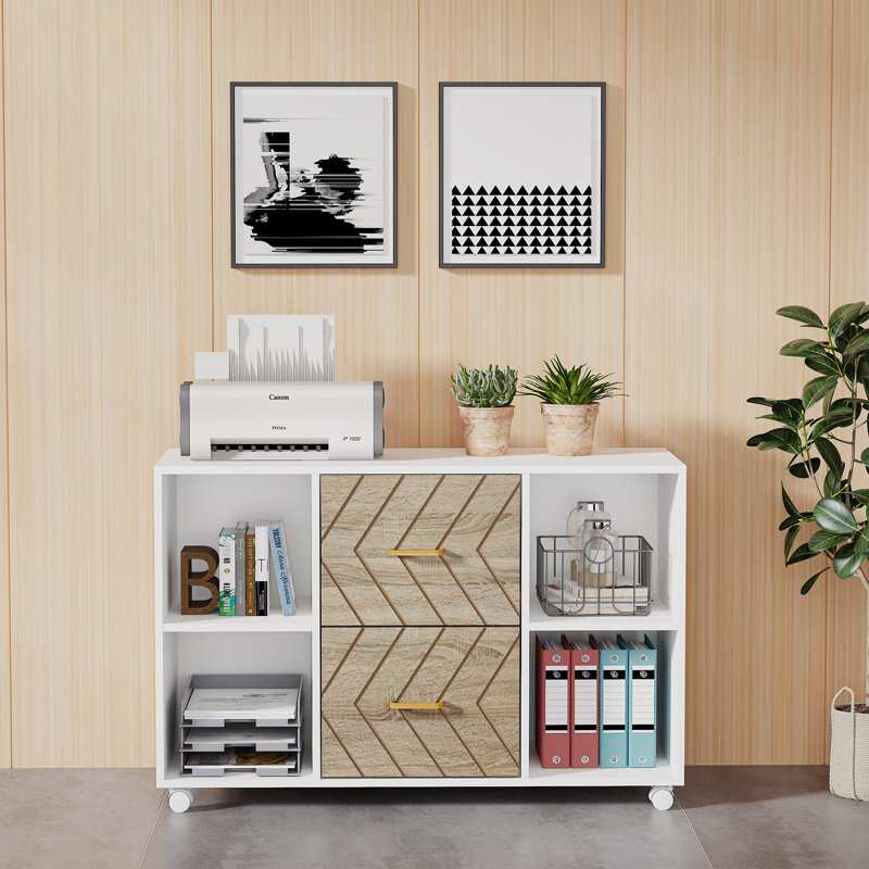 Algere 39.4'' Wide 2 -Drawer Mobile File Cabinet, Beige/White