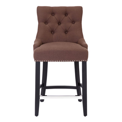 Linen Fabric Tufted Upholstered Counter Stool
