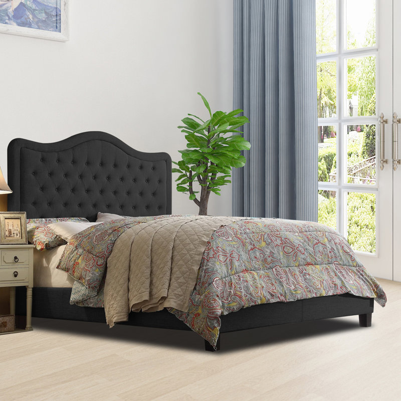 Structure de lit rembourrée en tissu avec tête de lit réglable, support à lattes de bois, lit plateforme capitonné, Full