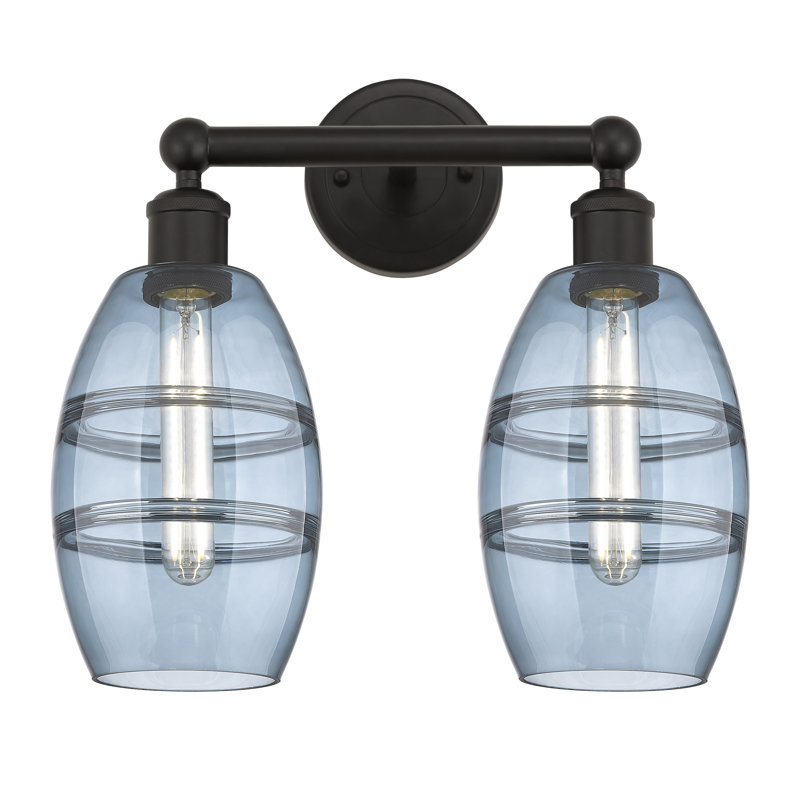 Éclairage pour meuble-lavabo à 2 lumières Kusham, Bleu princesse, Bronze huilé