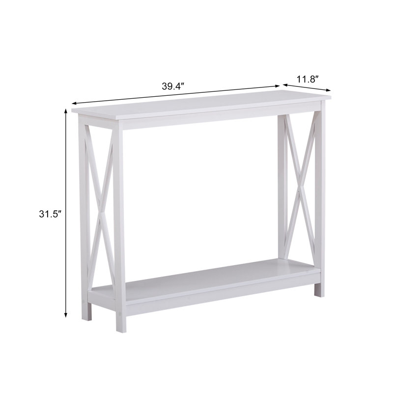 Table d'entrée, console, structure en X, tablette ouverte, Blanc / Blanc
