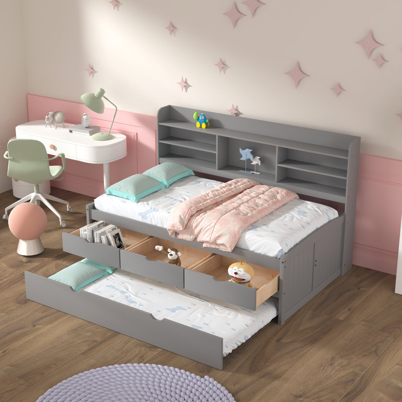 Lit plateforme simple avec rangement, gris