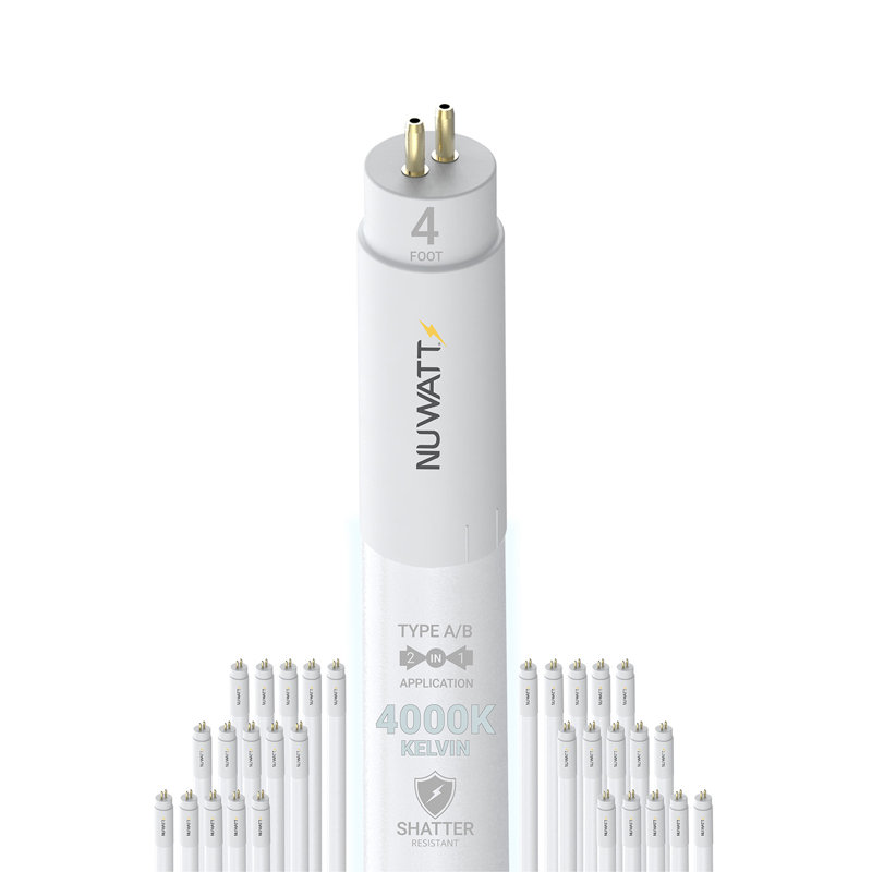 Paquet de 30 lumières à tube DEL T5 de 4 pi NUWATT, type A et B, ampoules hybrides T5 de 4000 K, blanc froid à haut rendement, 3200LM à haut rendement, 24 W, dérivation Plug and Play ou ballast, alimentation à double extrémité, remplacement de tub