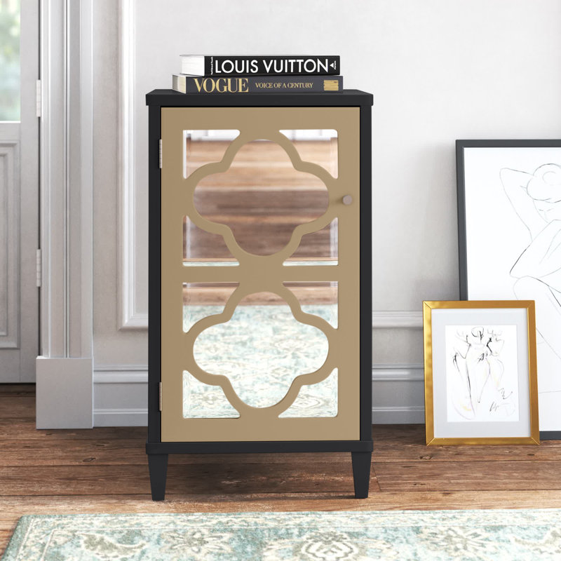 Wealdstone 1-Door Mirrored Accent Cabinet with Adjustable Shelf , Black/Gold