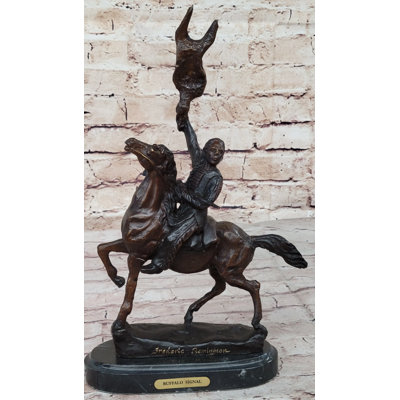 Evann Buffalo Signal Frederic Remington Bronze Desktop Statue Sculpture Western 13 Inches X 9 Inches