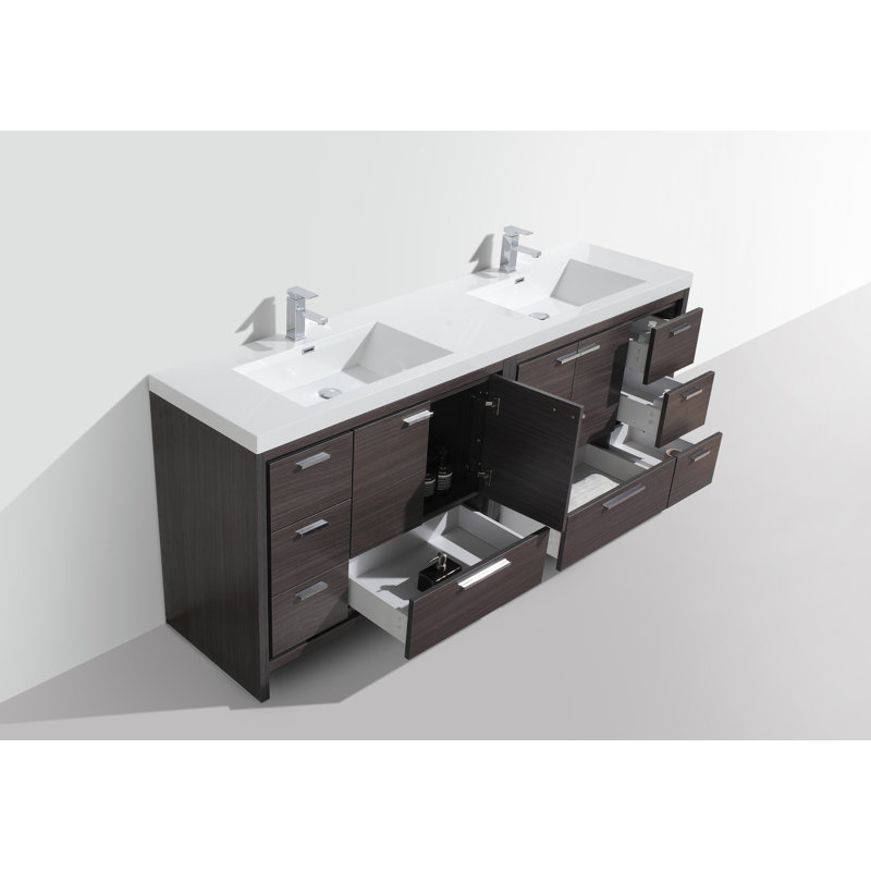 Malani 84'' Double Bathroom Vanity Base Only, Dary Grey Oak