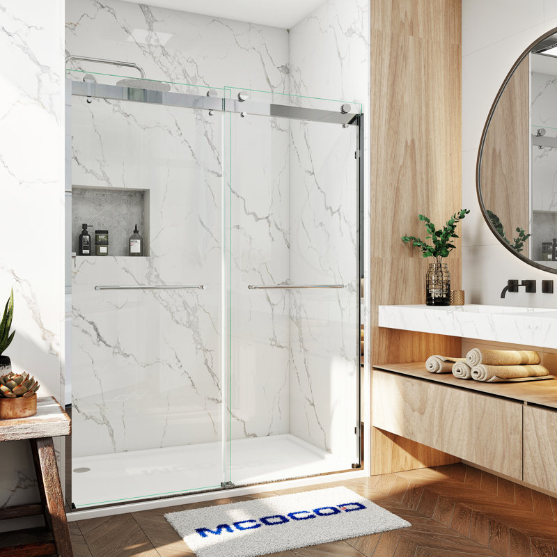 Opal Mirage MCOCOD 56-60.25" W x 76" H Double Sliding Semi-Frameless Smooth Sliding Shower Door with 3/8" (10mm) Clear Glass