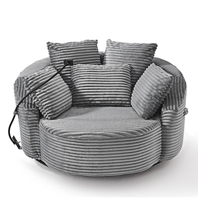 360° Swivel Accent Barrel Chair With Corduroy Upholstery, 5 Throw Pillows, And Adjustable Phone Holder For Comfort And Style