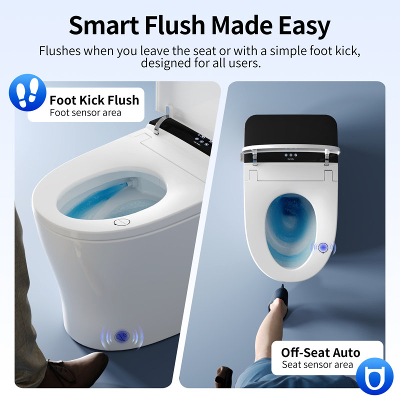 DeerValley Elongated Smart Toilet With Bidet: MaP 1000g Rated, 1.28 GPF High Efficiency, Foam Shield and Pump Assisted Flush in White