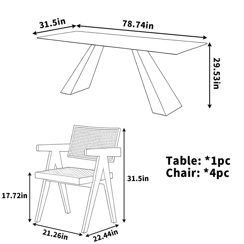 Solid wood dining table black simple ash wood, White, 29.53"H x 78.74"L x 31.5"W