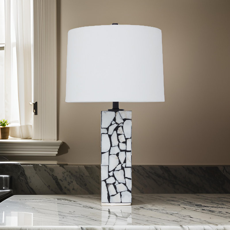 Black and White Mosaic Marble Table Lamp with Drum Shade