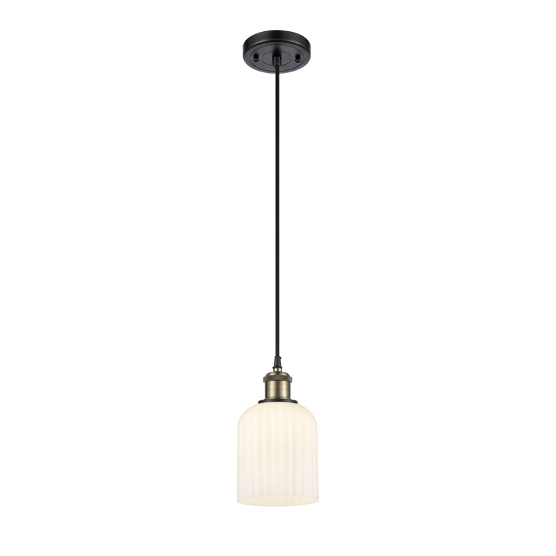 Luminaire suspendu 1 lumière Aalina, Laiton antique noir, Gloss White