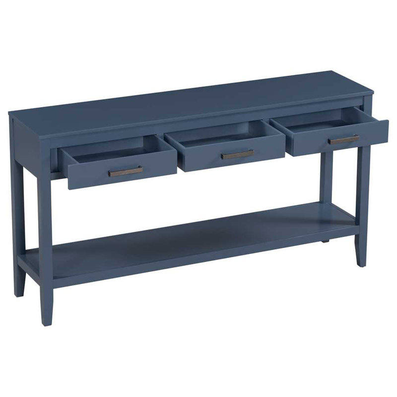 Contemporary 3-Drawer Console Table with 1 Shelf, Navy Blue