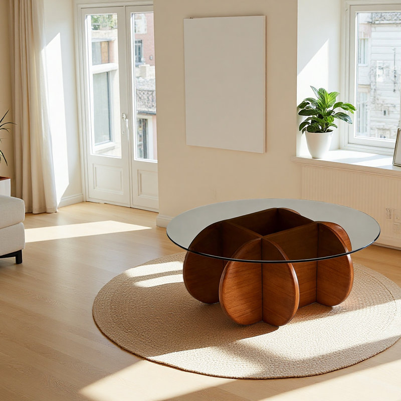Table basse moderne de style moderne Mid-Century 31,5 po x 31,5 po x 15,7 po avec plateau en verre trempé