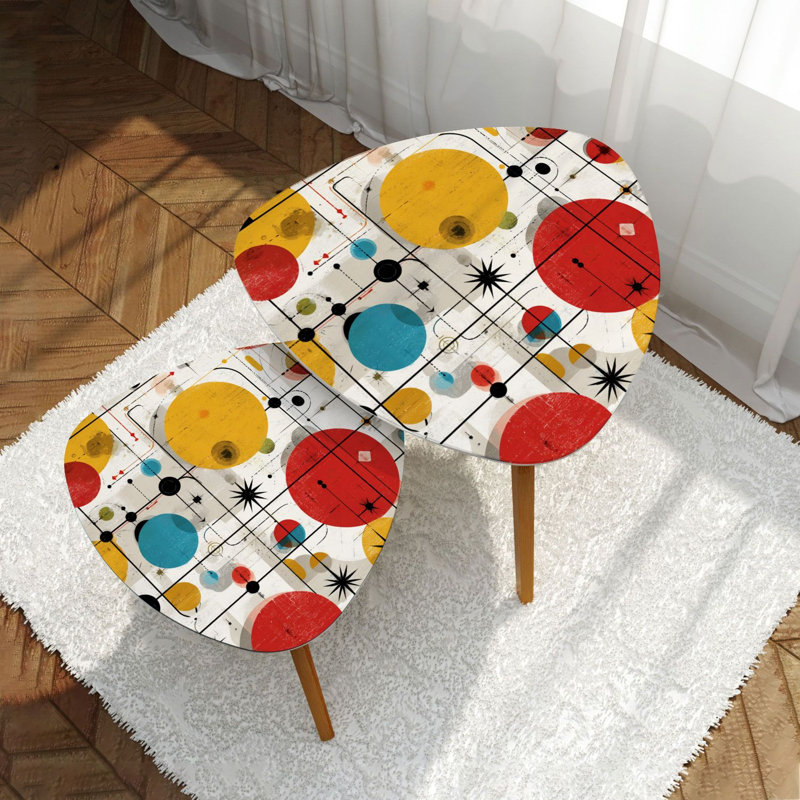 Triangle Nesting Coffee Table Set of 2 Mid century fifties modern atomic retro colors seamless Part End Table Modern Minimalist Side Table Set for Living Room Bedroom