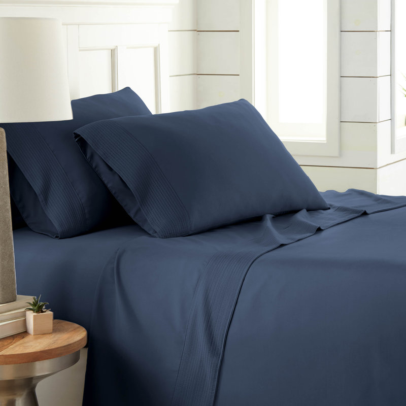 Southshore Fine Linens Vilano Extra Deep Pocket Pleated Sheet Set, Double-Brushed Microfiber 21-Inch Deep Pocket Sheets with Pleated Hem, 1 Pillowcase, Twin XL, Dark Blue